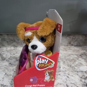 Play Right Pull Along Brown & White Plush Corgi Pet Puppy for Dogs NIB